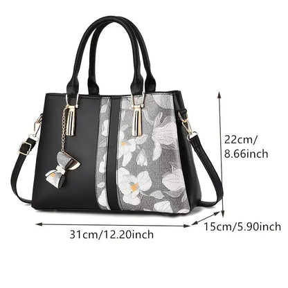 [Chic Floral Print Shoulder Handbag] Elegant Floral Print Women's Handbag - Chic Colorblock Shoulder Bag with Zip Closure, Durable PU Material Chic Le'Meek