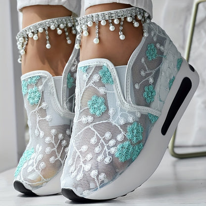 Floral Embroidery Sheer Mesh Sneakers