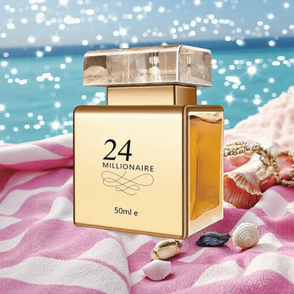 24 Millionaire Eau De Parfum for Women 1.7oz - Luxurious Golden-Tone Transparent Bottle, Long-Lasting Floral & Fruity Scent, 10-20% Concentration, Perfect for Dating, Daily Use & Gift Giving Chic Le'Meek