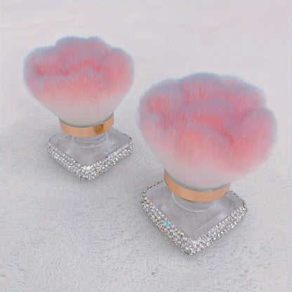 1pc Exquisite Luxury Crystal-Encrusted Flower Design Soft Bristle Blush Brush - Multifunctional Portable Powder Makeup Tool for Flawless Finishing