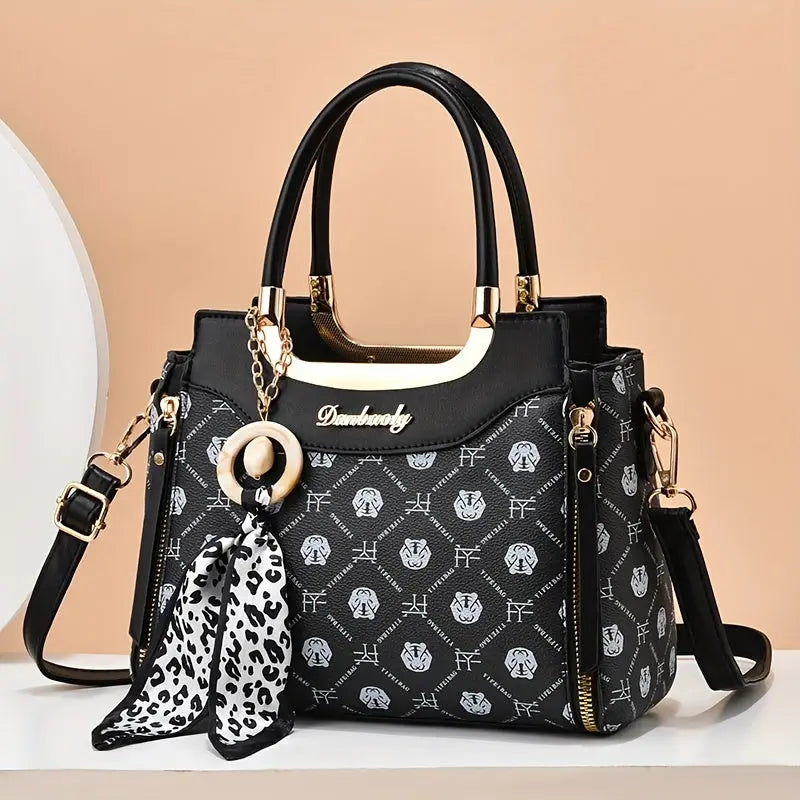2024 New Women's Light Luxury Checkered & Polka Dot Crossbody Bag - Adjustable Shoulder Strap,, Golden-Tone Hardware, Zipper Closure, Versatile Handbag for Casual & Formal Occasions, Purse Strap Crossbody, Cheetah Print Accen Chic Le'Meek