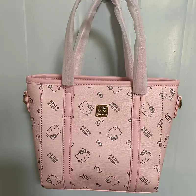 Hello Kitty Faux Leather Top-Handle Bag - Pink, Lightweight, Fixed Shoulder Straps, Zipper Closure | Includes Clutch for Women Chic Le'Meek