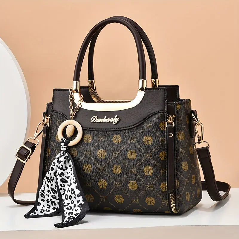 2024 New Women's Light Luxury Checkered & Polka Dot Crossbody Bag - Adjustable Shoulder Strap,, Golden-Tone Hardware, Zipper Closure, Versatile Handbag for Casual & Formal Occasions, Purse Strap Crossbody, Cheetah Print Accen Chic Le'Meek