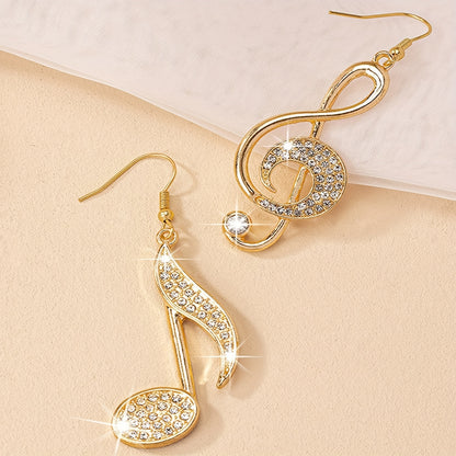 1 Pair - Glamorous Golden Music Symbol Earrings - Handcrafted with Sparkling Zircon, Dangle Design for Music Lovers - Delicate & Unique Fashion Accessory