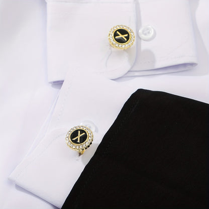 4pcs Men's Fashion Tie Clips, Cufflinks, And Brooches With 26 Uppercase Letter Series Sets In Alloy Oil Drop Style