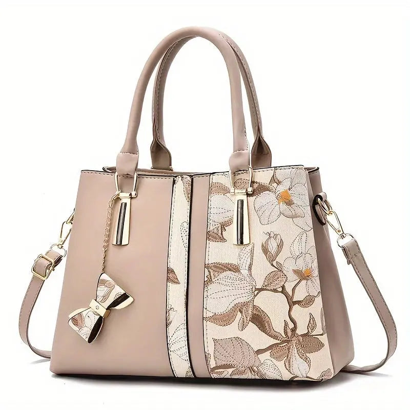 [Chic Floral Print Shoulder Handbag] Elegant Floral Print Women's Handbag - Chic Colorblock Shoulder Bag with Zip Closure, Durable PU Material Chic Le'Meek