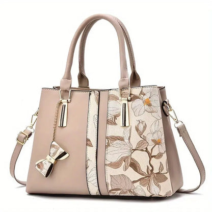 [Chic Floral Print Shoulder Handbag] Elegant Floral Print Women's Handbag - Chic Colorblock Shoulder Bag with Zip Closure, Durable PU Material Chic Le'Meek