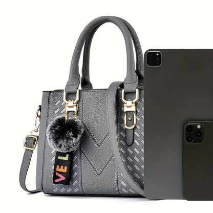 Mother's Day Gift - Women's Trendy Handbag, Simple Quilted Crossbody Bag with Ball Pendant for Mom and Family Chic Le'Meek