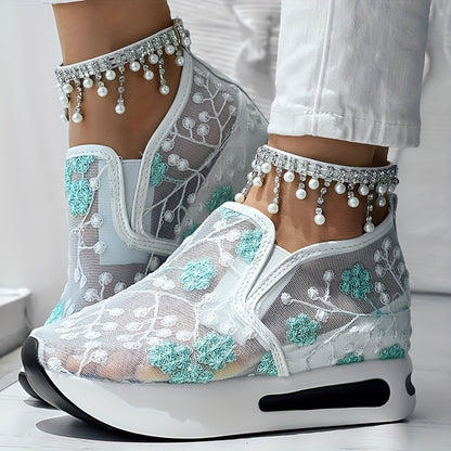 Floral Embroidery Sheer Mesh Sneakers