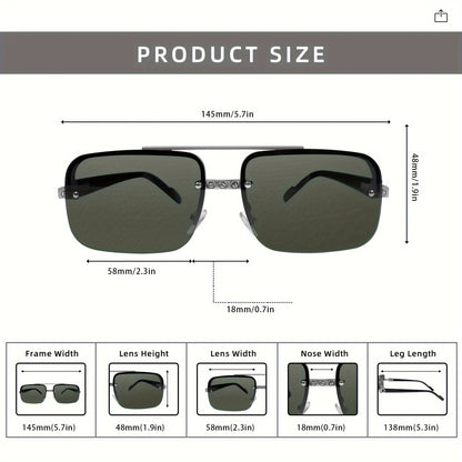 Cool Trendy Square Metal Frame Double Bridges Sunglasses, UV400, For Men Women Outdoor Party Vacation Travel Driving Fishing Supplies Photo Props, 2 Colors Available