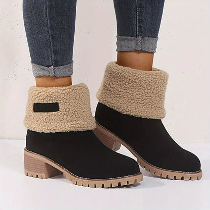Winter Warm Women's Ankle Strap Platform Chunky Heel Comfort Faux Suede Plush Short Snow Boots Shoes For Woman Chic Le'Meek