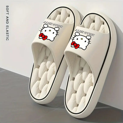 Sanrio Hello Kitty Kawaii Cartoon Slides - Unisex Breathable Soft Sole EVA Slippers, Comfortable Non-Slip Casual Shoes for Indoor & Outdoor Use, Black & Cream Design with Red Bows, Cute Slippers Chic Le'Meek