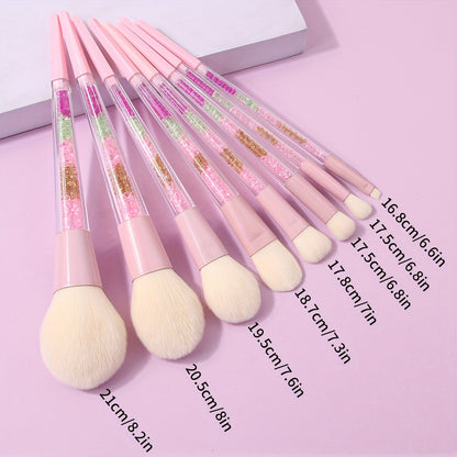 8PCS Luxury Diamond Makeup Brush Set, Soft Nylon Bristles, Unscented Palm Brushes, ABS Handle, Versatile Professional Cosmetic Tool Kit for Foundation, Powder, Blush, Contour