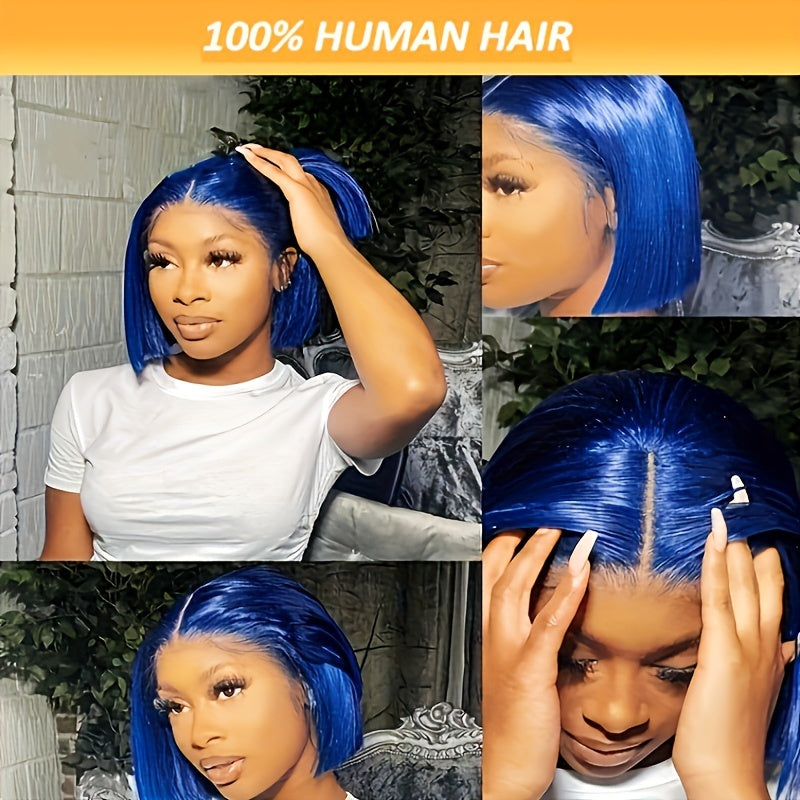 180% Density Dark Green Blue Bob Wig - Stunning Realistic Hairpiece with 13x4 Lace Front, Vibrant Straight Style, and Natural Look for Women