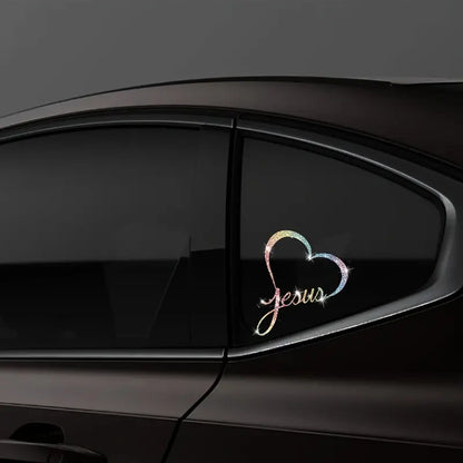 1pc JESUS Car Door Decoration Sticker Love Reflective Decal Window Fashionable Bling Shiny Car Decal Chic Le'Meek
