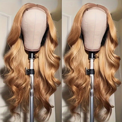 13x6 Ombre Honey Blonde Body Wave Lace Front Wig - 150% Density, Pre-Plucked Bleached Knots, Transparent Lace, Glueless, Elegant Style for African Women