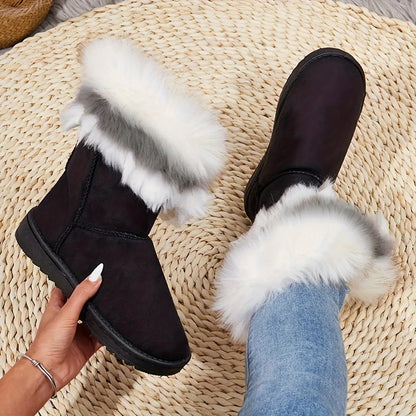 Women's Warm Snow Boots, Fashion Faux Fur Slip On Boots, Women's Comfortable Winter Boots Chic Le'Meek