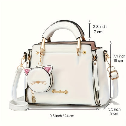 Small Purses And Handbags For Women Fashion Ladies Top Handle Satchel Bags Teenage Girls Shoulder Crossbody Bags With Kitten Pendant