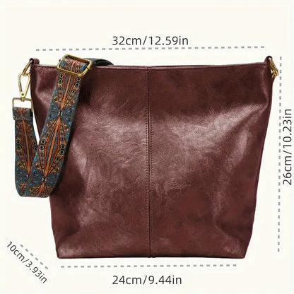 [Vintage Tote Bag] Large Vintage Tote Bag | Crossbody Bag with Removable Strap, Zipper Closure, Polyester Lining, Random Printing, No Edge Paint, for Women, Black/Beige/Rose Red/Pink/Light Grey/Blue/Light Green/Green/Light Br Chic Le'Meek