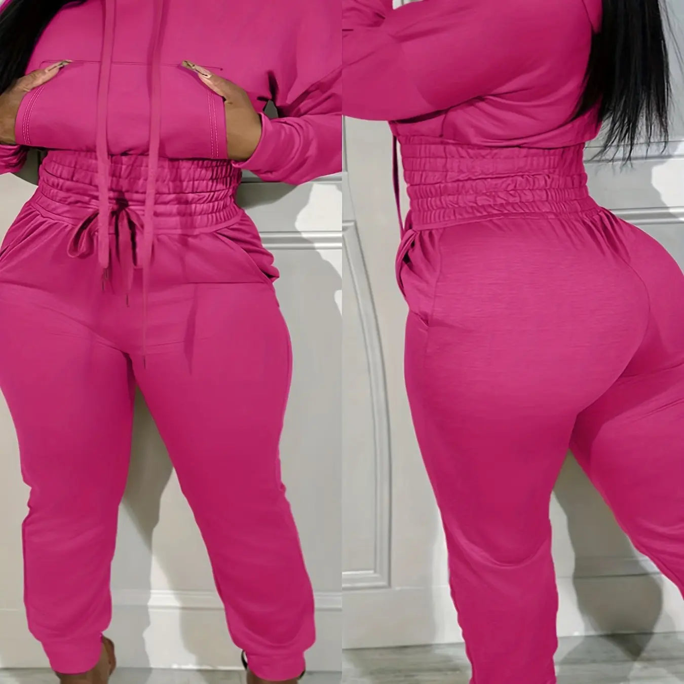 [Plus Size Elasticated Tunic Jogging] Plus Size Solid Elasticated Tunic Hooded Jogging Set Temu