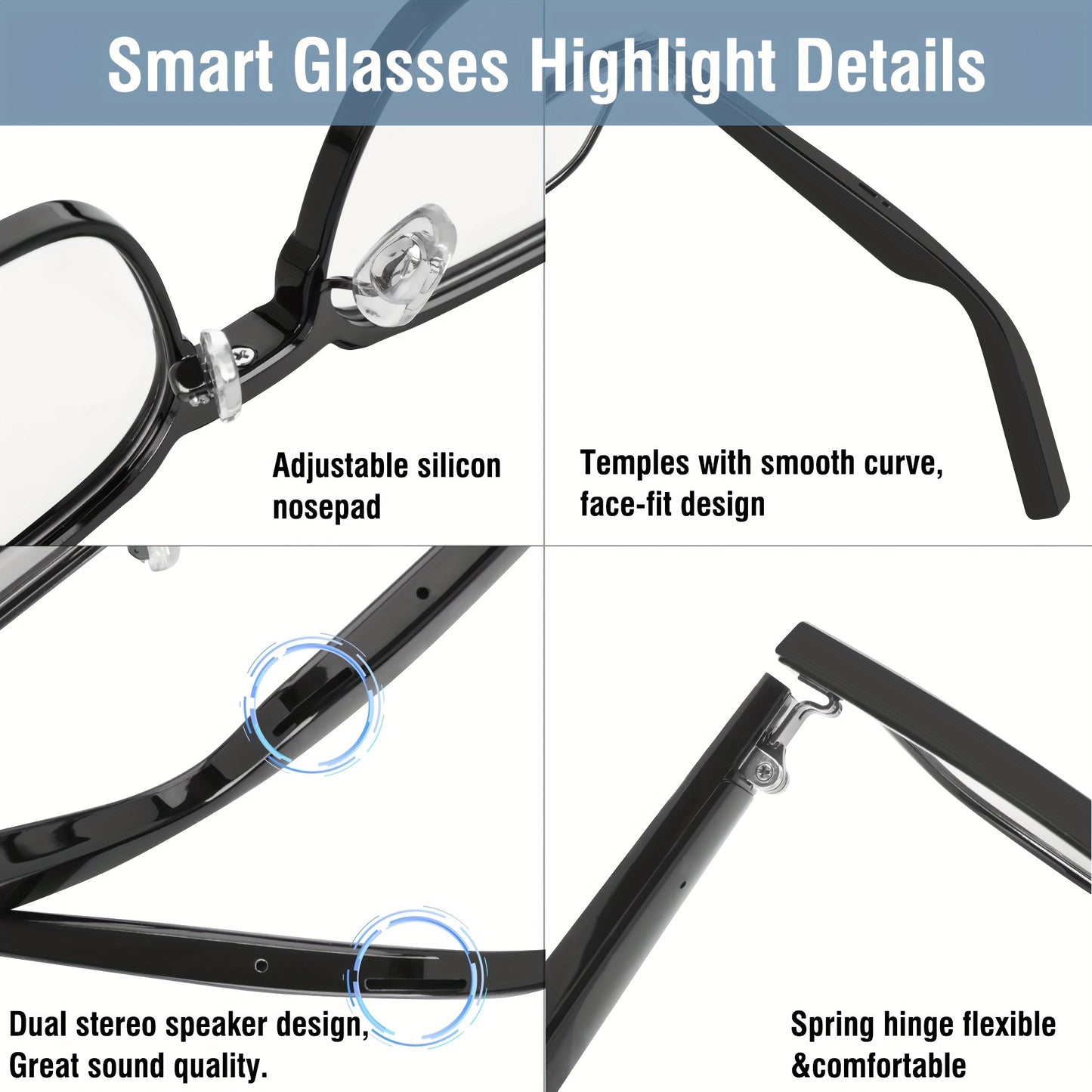 New Kx31 High-Definition Smart Glasses with Microphone - Enjoy Crystal-Clear Calls, Hi-Fi Music, and Intuitive Sliding Touch Operation for Daily Wear and Office Eye Protection