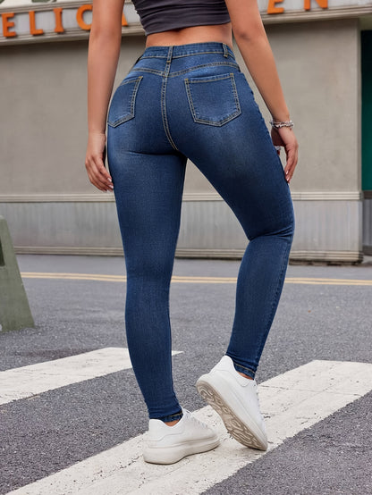 Women's Plus Size Stretchy Skinny Jeans, Ripped Distressed Denim, Basic Style Ankle-Length Denim Pants