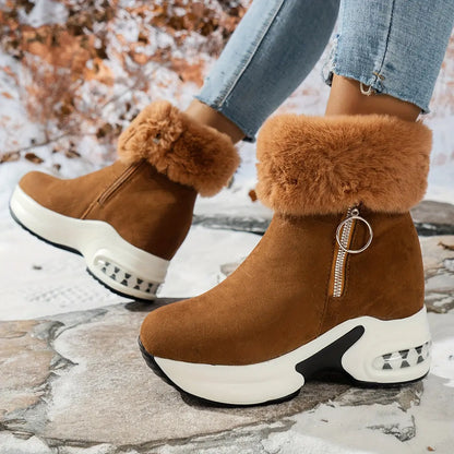 Women's Platform Wedges Ankle Boots, Casual Push Lined Side Zipper Short Boots, Warm & Comfortable Winter Shoes Chic Le'Meek