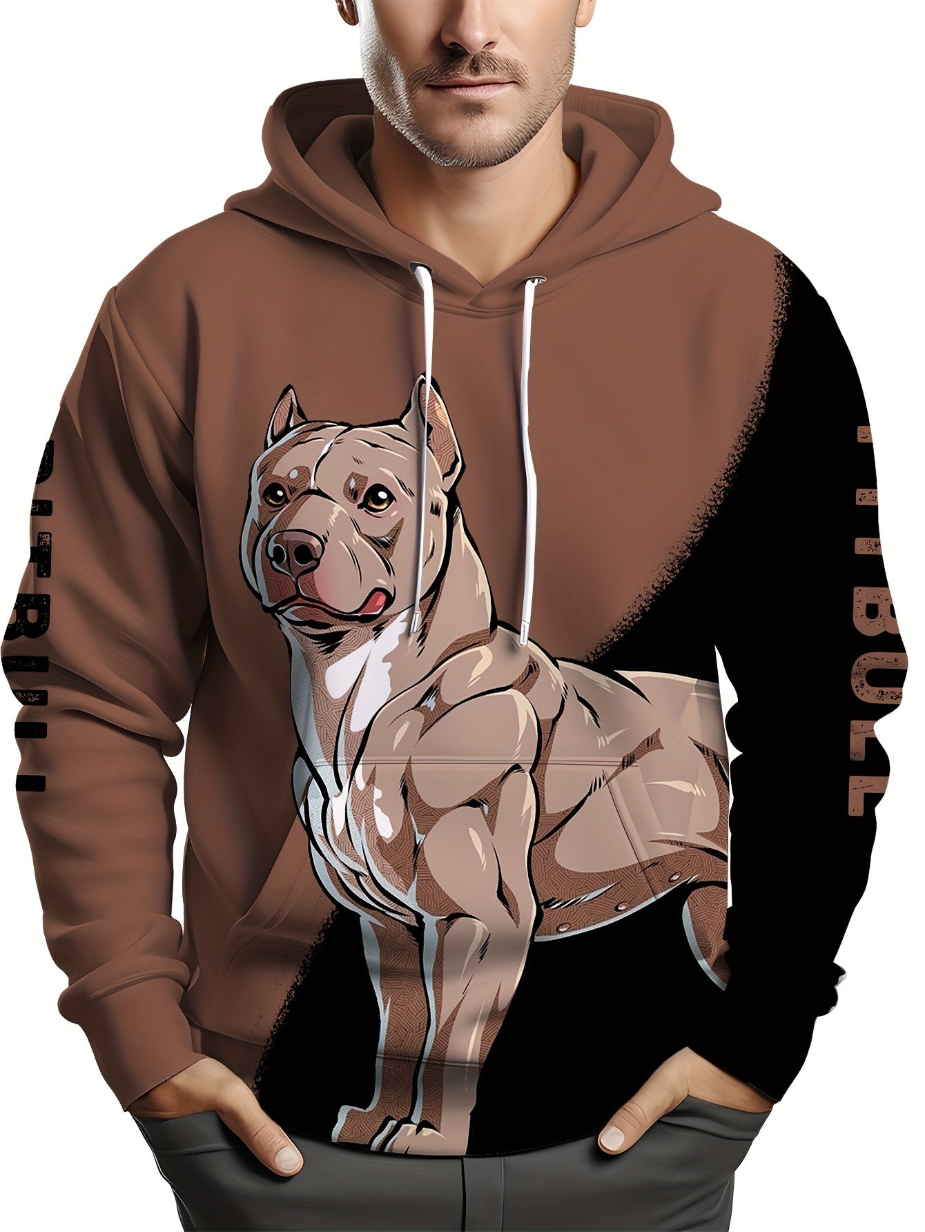 Trendy Plus Size Mens Anime Pug Print Hoodie - Cozy Casual Hooded Sweatshirt for All-Season Style - Perfect for Spring, Fall, and Winter Wear - Mens Clothing