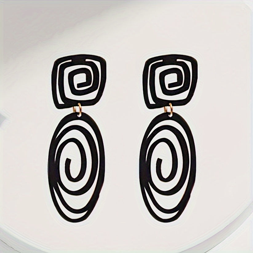 Black Spiral Pattern Long Dangle Earrings Retro Simple Style Iron Jewelry Creative Holiday Ear Ornaments