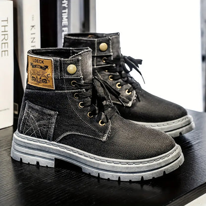Men's Thick Anti-Slip Shock-Absorbing Ankle Boots - Durable PU Upper & PVC Sole, All-Season Versatile Lace-Up Shoes for Casual, Outdoor & Daily Wear, Casual Streetwear, Modern Street Footwear, Comfortable Fabric Insole Chic Le'Meek