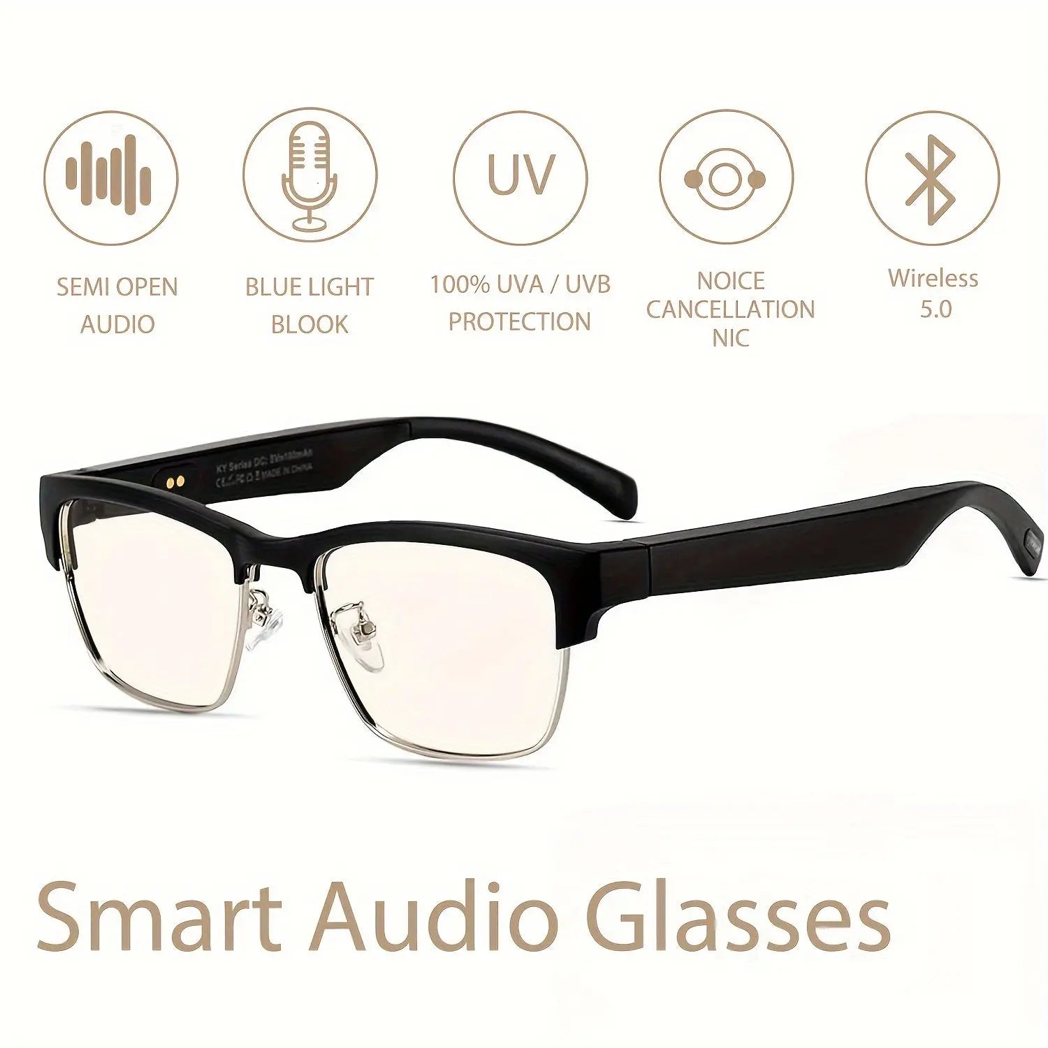 HD Smart Glasses - Built-in Microphone, HiFi Music, Anti-Blue Light, Voice Assistant Compatible, iPhone/Android Friendly, Office Eye Protection, Daily Outdoor Use, Stylish Business Wear Temu