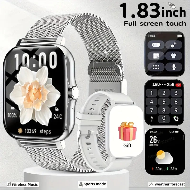 Full Touch Screen 1.83-inch Smart Watch for Men and Women with Wireless Calls, Message Reminders, Sports Tracker, Remote Camera, Weather Notification - USB Rechargeable, Multiple Sports Modes, 240P Resolution, Positioning Nav Chic Le'Meek