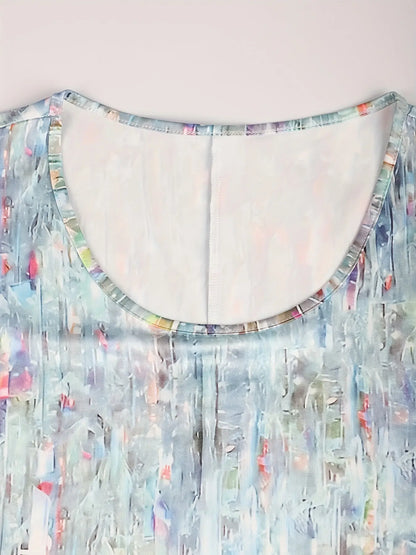 Plus Size Women's Two-Pocket Wide-Leg Pantsuit with Tie-Dye Print, Round Neck Sleeveless Top, and Flowy Trousers - Perfect for Spring and Summer, Plus Size Pant Chic Le'Meek