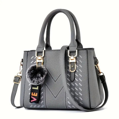 Mother's Day Gift - Women's Trendy Handbag, Simple Quilted Crossbody Bag with Ball Pendant for Mom and Family Chic Le'Meek