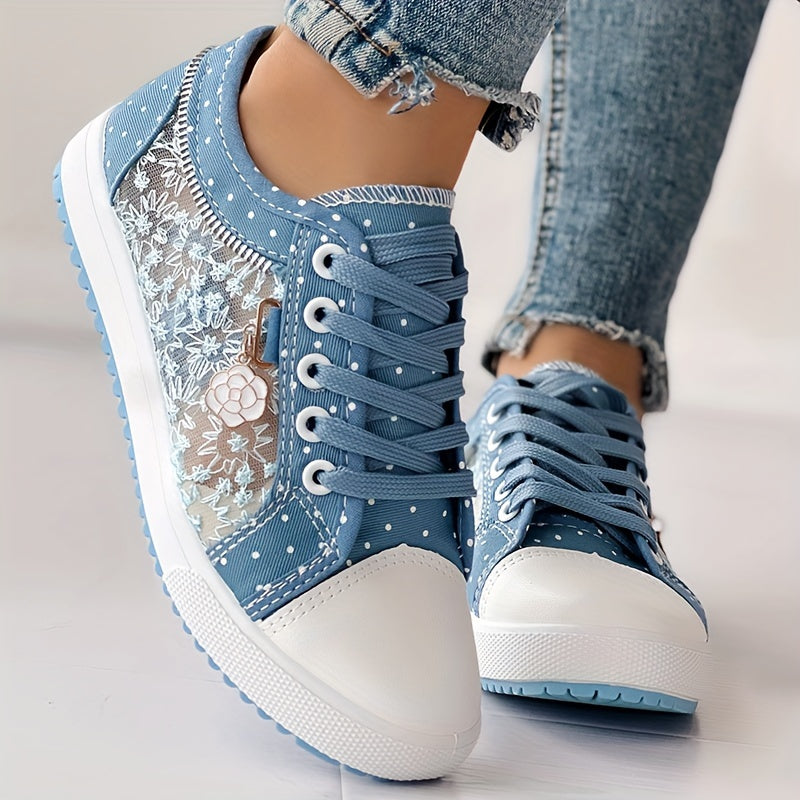 Women's Mesh Flat Sneakers, Casual Round Toe Lace Up Low Top Shoes, Versatile Flat Shoes