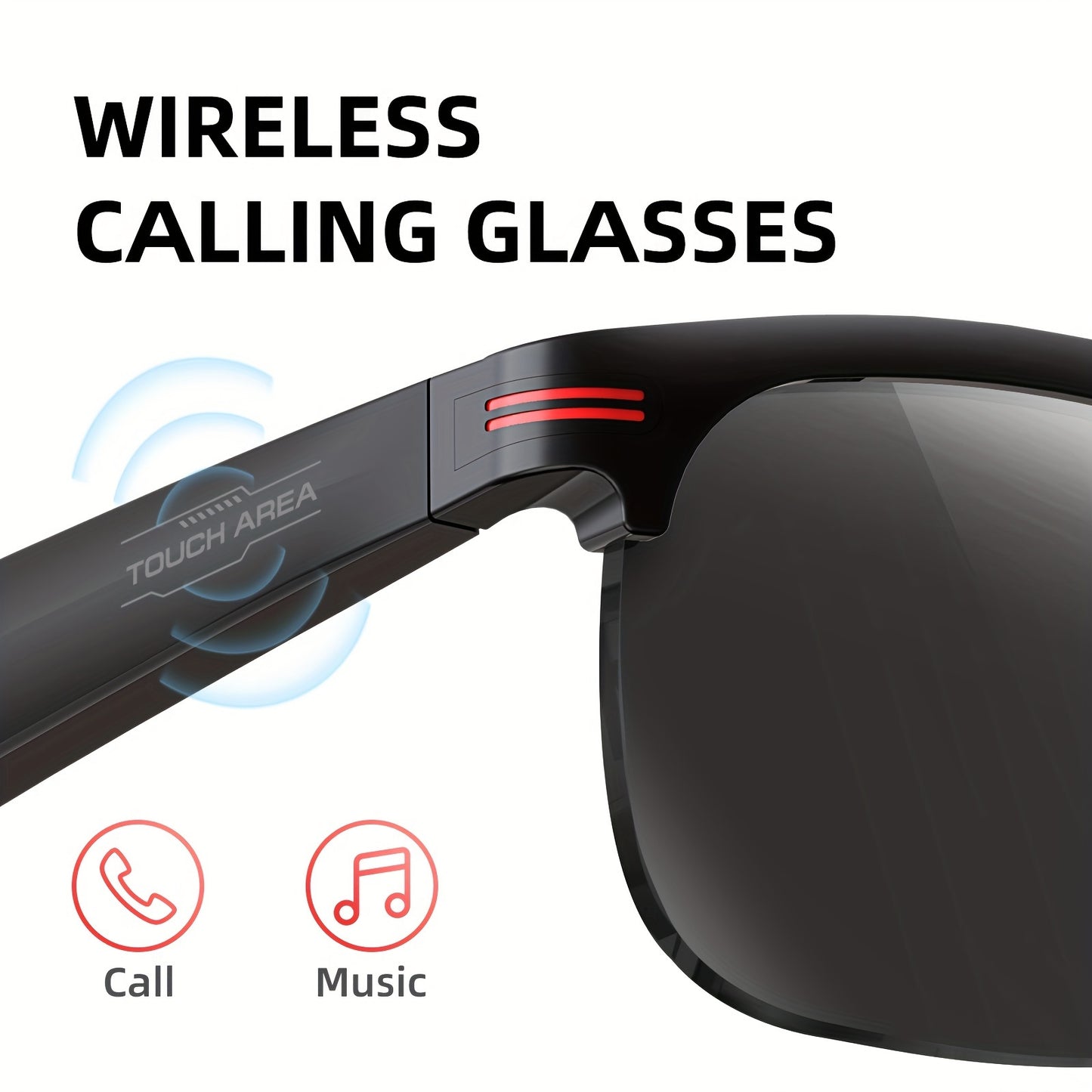 High-definition Wireless Smart Glasses With Anti-ultraviolet Sunglasses Lenses For Clearer Vision, Touch Control Switch, Open Design With Built-in Microphone And Speaker, Hands-free Music And Calls