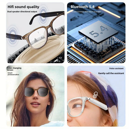 Wireless Smart Audio Fashion Glasses – Stylish Transparent & Black Frames, Immersive Sound, Call & Music Control, USB Rechargeable, Lightweight Titanium Frame for Sports, Driving, and Outdoor Activities Chic Le'Meek