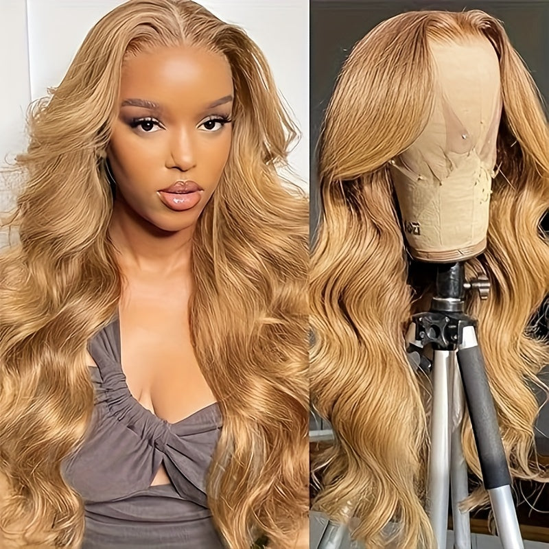 13x6 Ombre Honey Blonde Body Wave Lace Front Wig - 150% Density, Pre-Plucked Bleached Knots, Transparent Lace, Glueless, Elegant Style for African Women