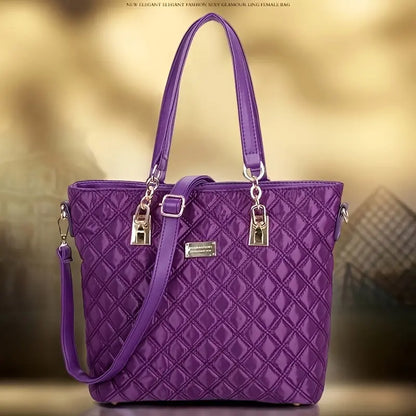6pcs Chic Argyle Quilted Women's Purse Set - Stylish Solid Color Tote Bag with Boston Handbag, Crossbody Bag, Long Wallet, Wristlet Clutch, Coin Purse, and Key Holder - Perfect for Daily Use, Travel, and Work Chic Le'Meek