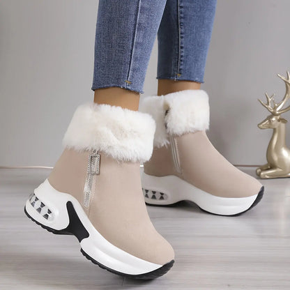 Women's Platform Wedges Ankle Boots, Casual Push Lined Side Zipper Short Boots, Warm & Comfortable Winter Shoes Chic Le'Meek