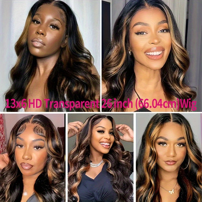 Highlight Ombre 13x6 HD Transparent Lace Frontal Wigs Human Hair Pre Plucked 180% Density #P1B/30 Body Wave Lace Front Wigs Human Hair Wigs