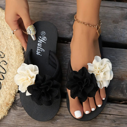 Lightweight Floral Print Slides Women's Casual, Platform Heel Sandals with Fabric Upper, EVA Sole, and Polyurethane Foam Insole, Slip-on Closure, Low Heel, All-Season Beach Shoes Chic Le'Meek