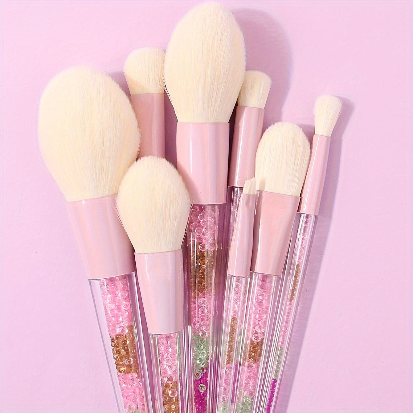 8PCS Luxury Diamond Makeup Brush Set, Soft Nylon Bristles, Unscented Palm Brushes, ABS Handle, Versatile Professional Cosmetic Tool Kit for Foundation, Powder, Blush, Contour