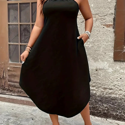 Women's Plus Size Elegant Halter Neck Maxi Dress - Formal or Casual Party, Beach, Everyday Outfits - Machine Washable Polyester Evening Gown for Women, Dresses for Beach, Summer Outfit, Tieback Fashion, Flowy Skirt Style Chic Le'Meek