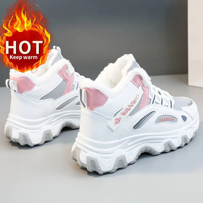 Women's Blue Fashion Winter Sneakers - Thick Sole, Plush Lining for Warmth, Non-Slip, Versatile Casual Sports Shoes with Round Toe and Lace-Up Closure, Ladies Sneakers Chic Le'Meek