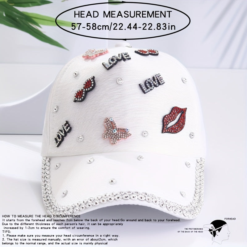 Stylish Rhinestone Baseball Cap Versatile Breathable Dad Hat Outdoor Adjustable Sun Protection Sports Hats Valentine's Day For Women