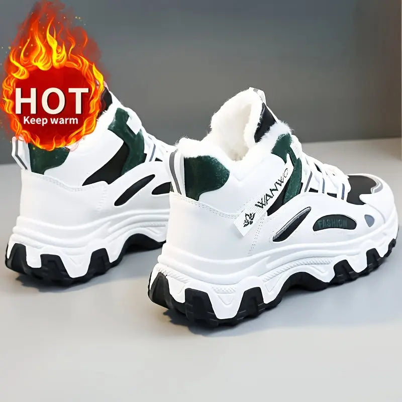 Women's Blue Fashion Winter Sneakers - Thick Sole, Plush Lining for Warmth, Non-Slip, Versatile Casual Sports Shoes with Round Toe and Lace-Up Closure, Ladies Sneakers Chic Le'Meek