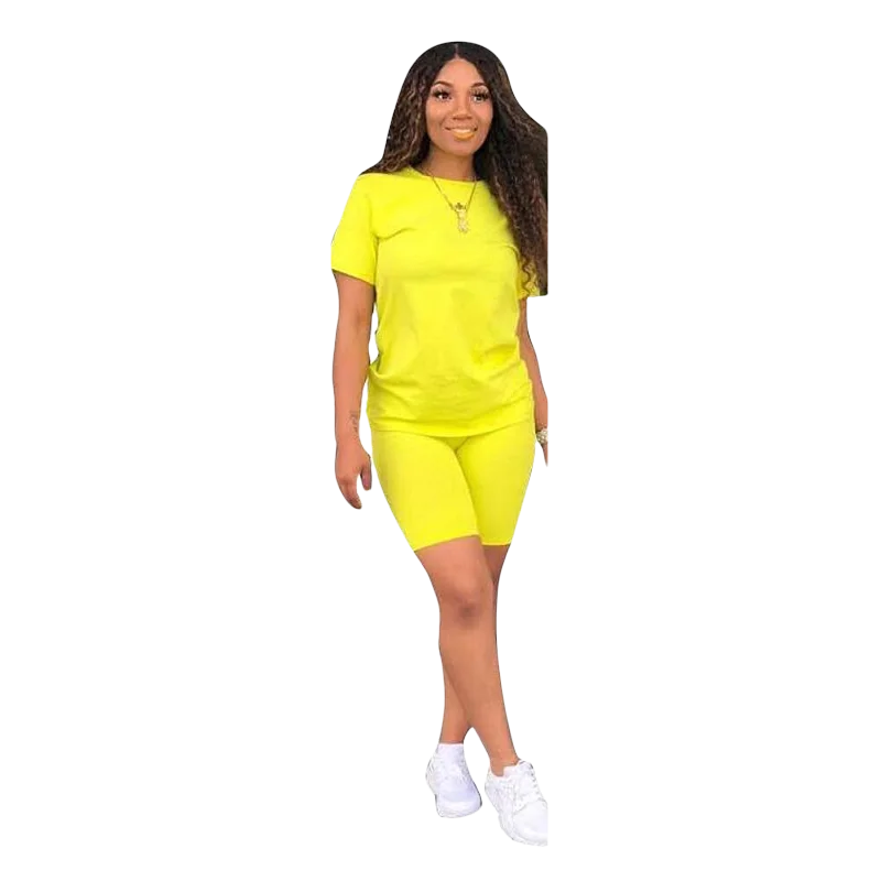 Women Two Pieces Sets Summer Tracksuits Short Sleeve Tops+Jogger Shorts  Fitness Outfit GL5263