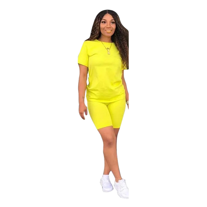 Women Two Pieces Sets Summer Tracksuits Short Sleeve Tops+Jogger Shorts  Fitness Outfit GL5263