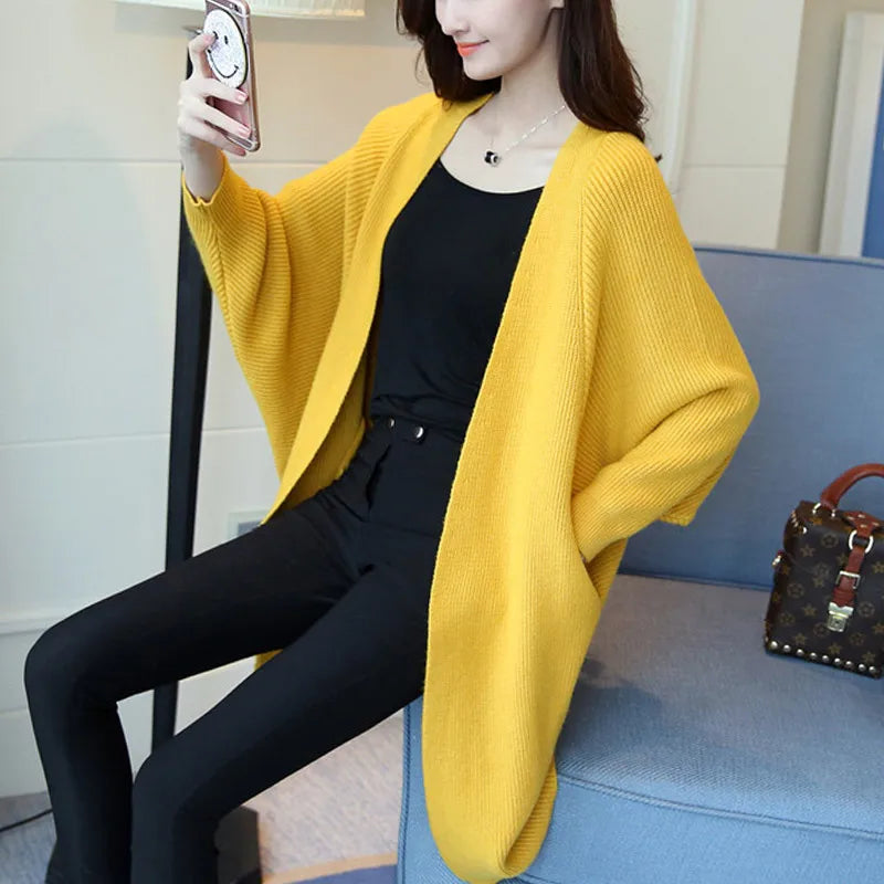 2023 Long Cardigan Women Sweater Autumn Winter Bat Sleeve Knitted Sweater Femme Jacket Loose Ladies Sweaters Cardigans New